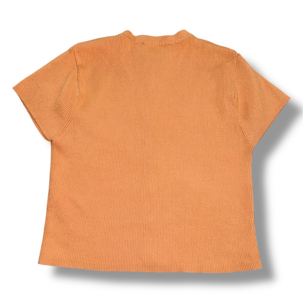 ZARA Ribbed Cardigan Sweater‎ Women's M Orange Rhinestone Short Sleeve - Picture 4 of 10